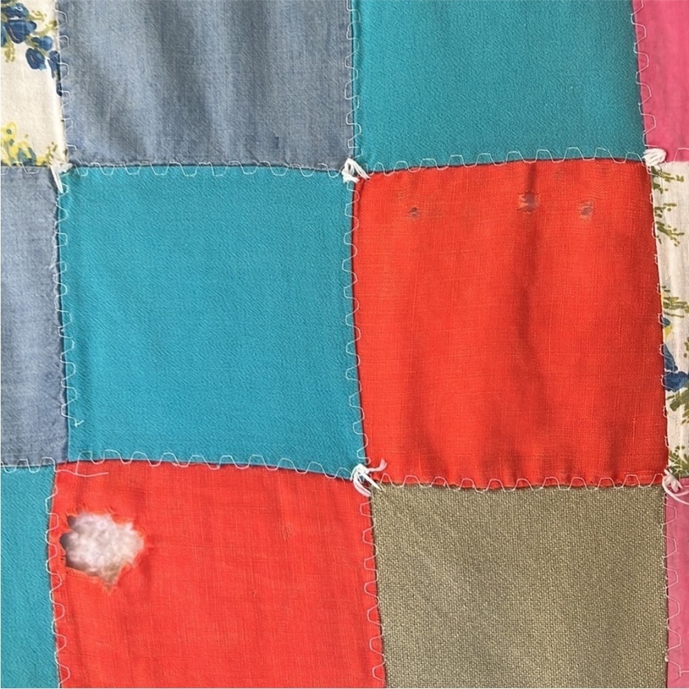 Vintage Patchwork Quilt Blanket Multi Print Throw 76” x 70” - Picture 9 of 12